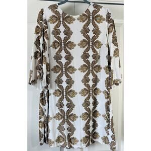H&M Sz 8 white & gold dress rayon EUC